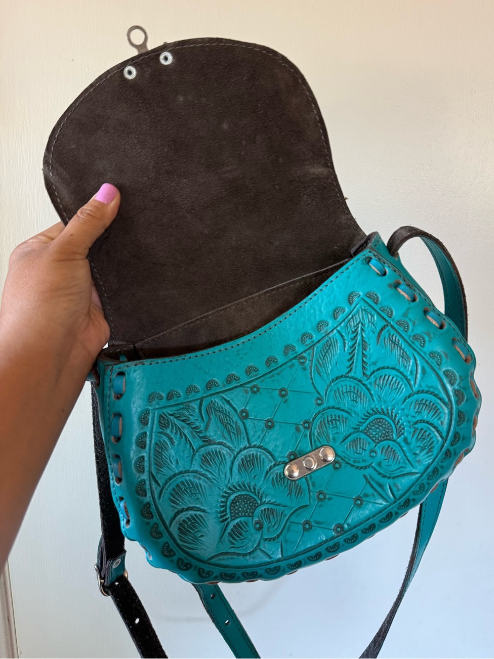 Handmade Mexican leather purse teal